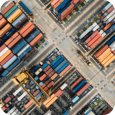 Aerial view of multicolor containers at shipping yard